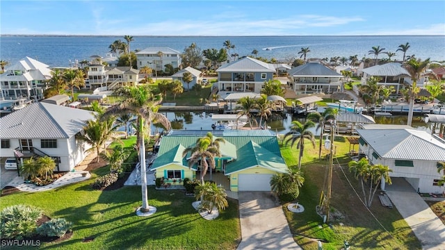 aerial view with a water view