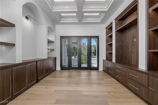 50 Mahogany Dr, Naples, FL 34108 - mudroom with light wood finished floors, built in features, coffered ceiling, and beamed ceiling