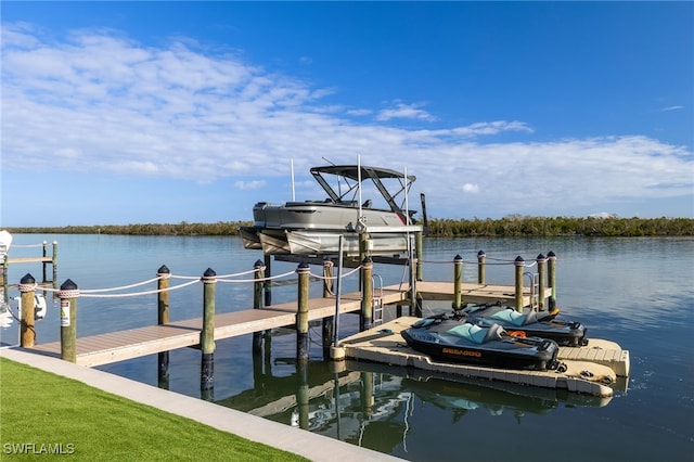 dock area featuring a water view