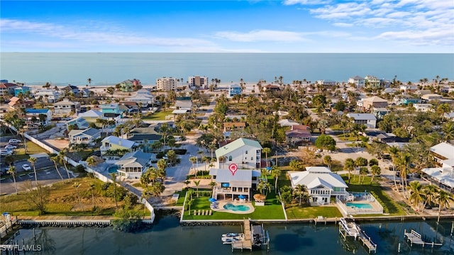 bird's eye view featuring a water view