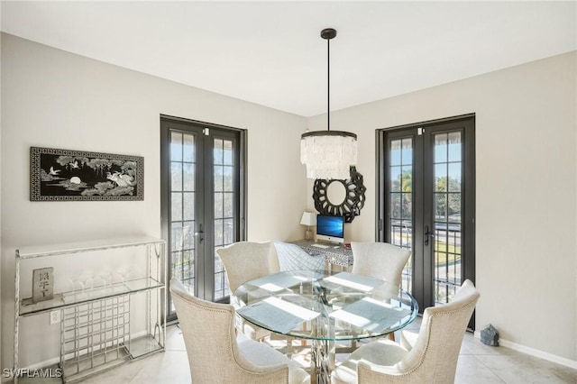 tiled dining room with french doors