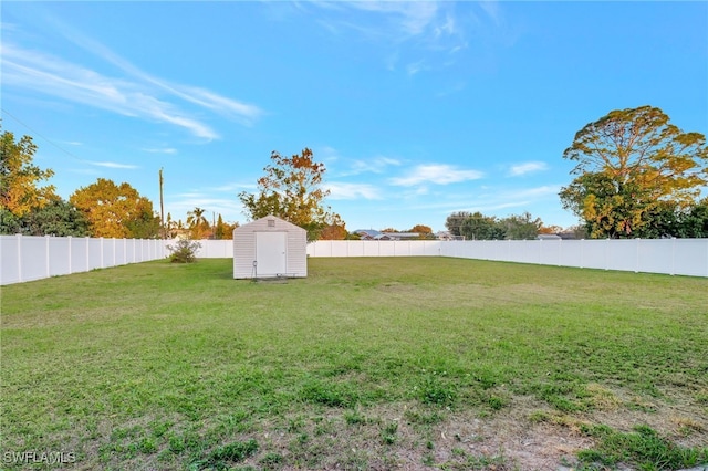 view of yard featuring a storage unit