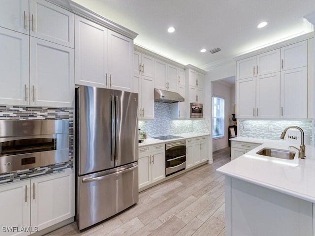 kitchen with white cabinetry, sink, decorative backsplash, and appliances with stainless steel finishes