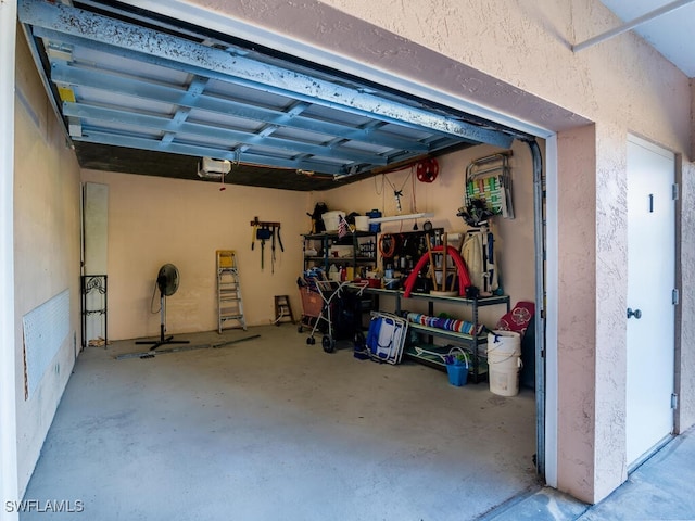 garage with a garage door opener