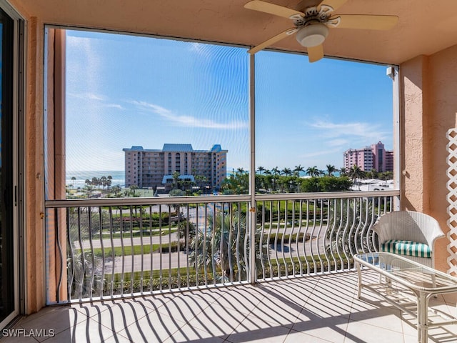 balcony with ceiling fan