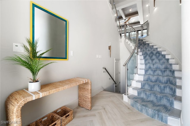 stairs with parquet floors