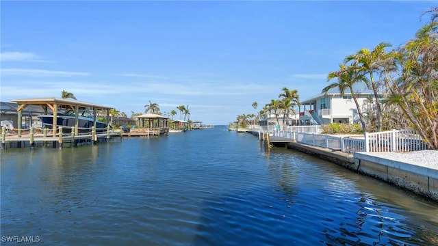 view of dock featuring a water view