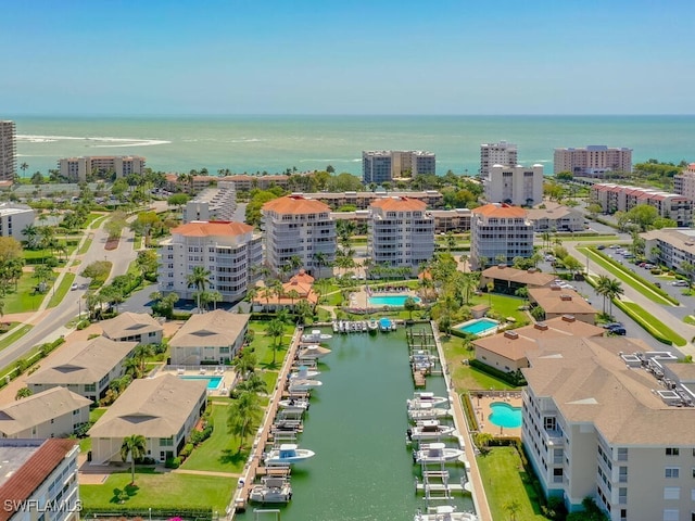 aerial view with a water view