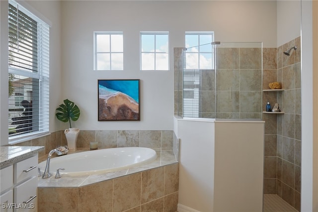 bathroom featuring vanity and separate shower and tub