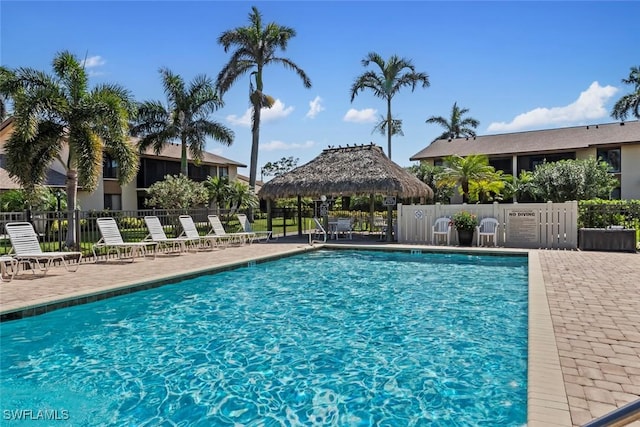 view of pool featuring a gazebo and a patio