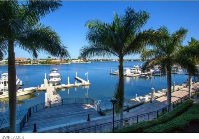 view of dock with a water view