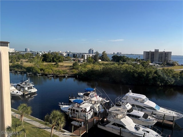 view of dock featuring a water view