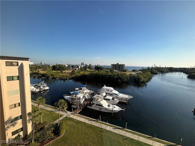 view of dock with a water view