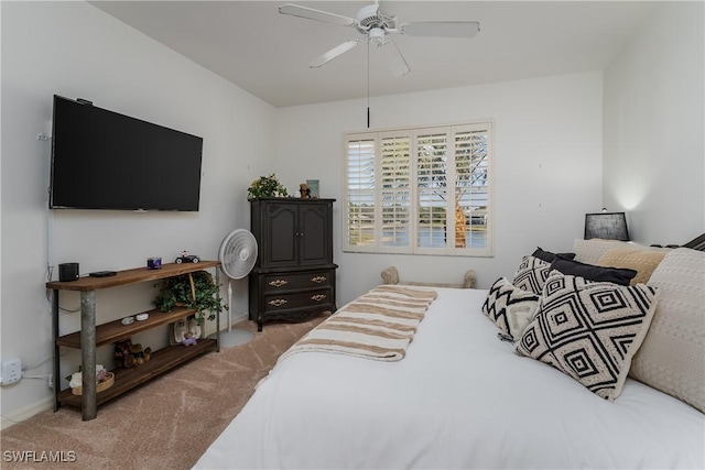 bedroom featuring carpet flooring and ceiling fan