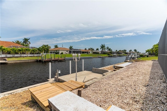 dock area featuring a water view