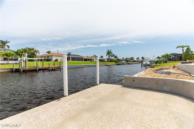 view of dock with a water view