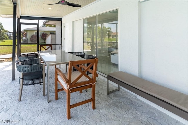 sunroom with wooden ceiling