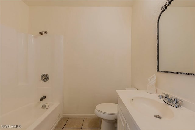 full bathroom with toilet, tile patterned floors, bathtub / shower combination, and vanity