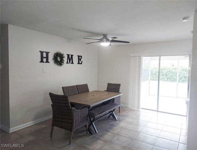 dining room featuring tile patterned flooring and ceiling fan