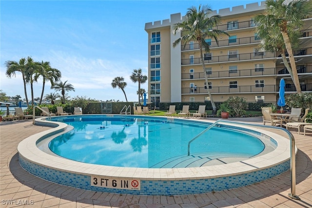 view of swimming pool with a patio