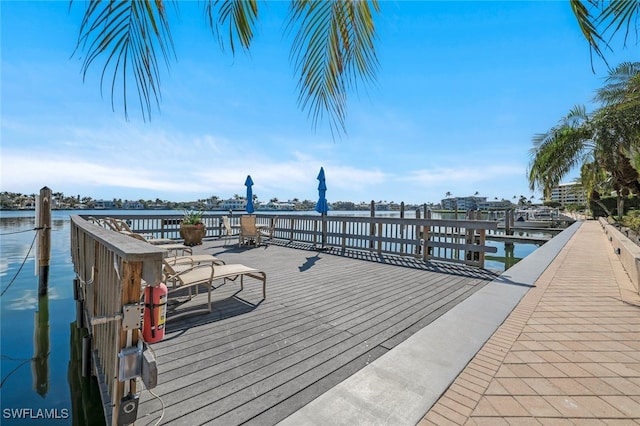 view of dock with a water view