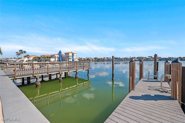 dock area with a water view