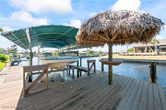 view of dock with a water view