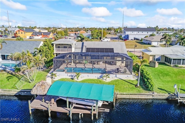 aerial view featuring a water view