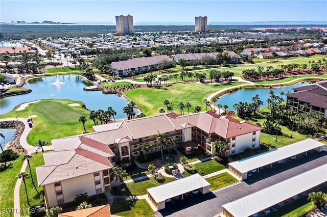 aerial view with a water view