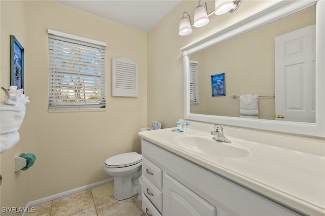 bathroom featuring tile patterned flooring, vanity, and toilet