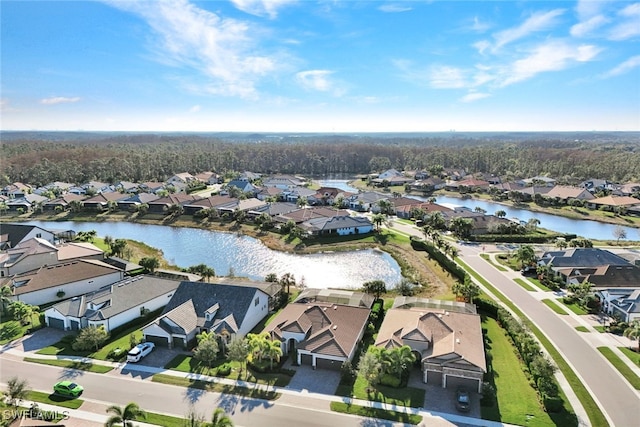 aerial view with a water view