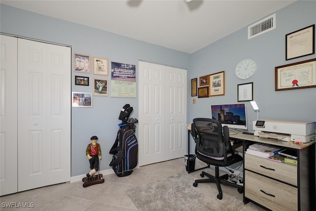 view of tiled home office