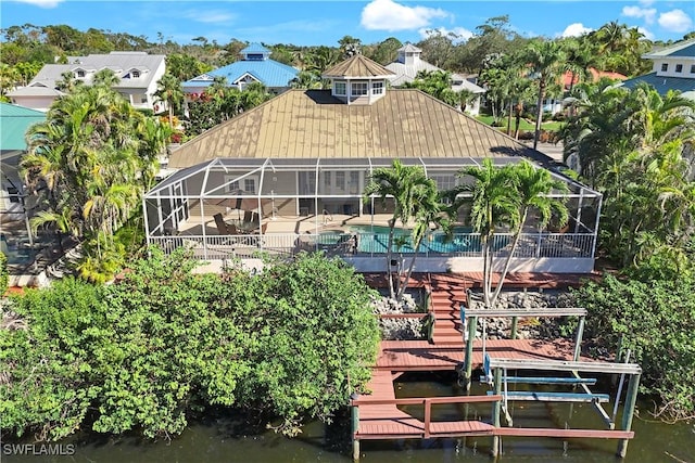 aerial view featuring a water view