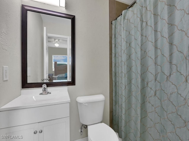 bathroom with vanity, toilet, and a shower with shower curtain