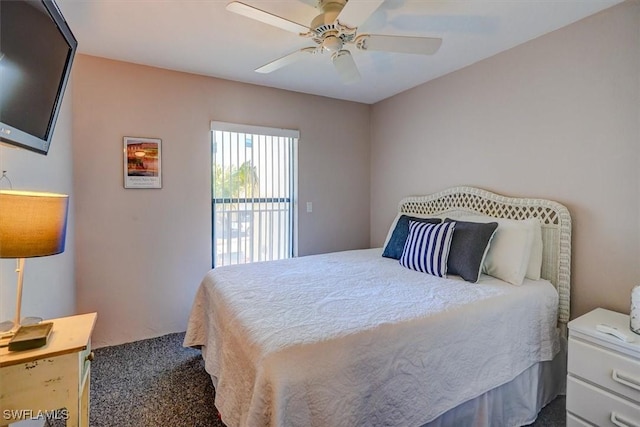 bedroom with access to exterior and ceiling fan