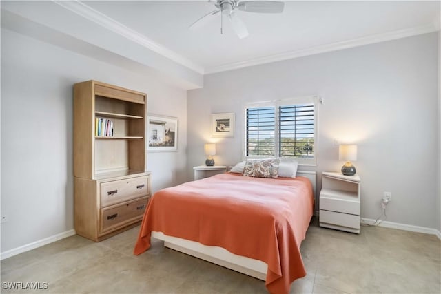 bedroom featuring crown molding and ceiling fan