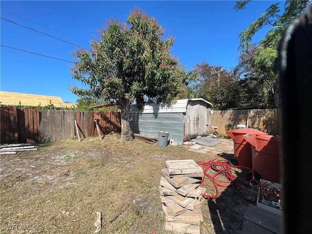 view of yard with a storage unit