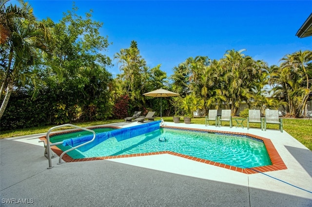 view of swimming pool with a patio area