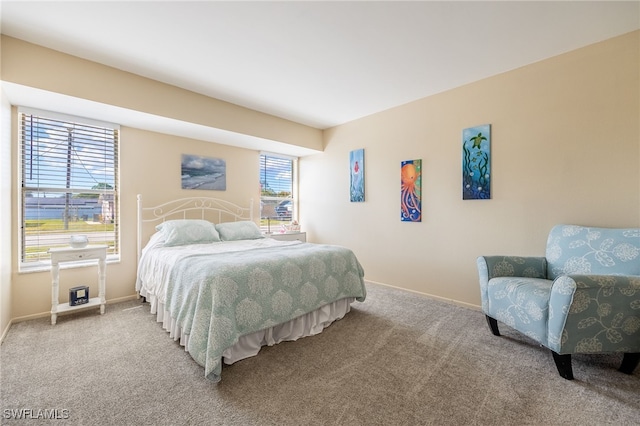 carpeted bedroom featuring multiple windows