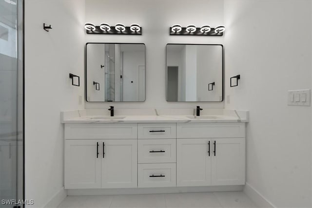 bathroom featuring vanity and walk in shower