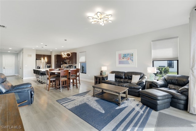 living room featuring light hardwood / wood-style flooring