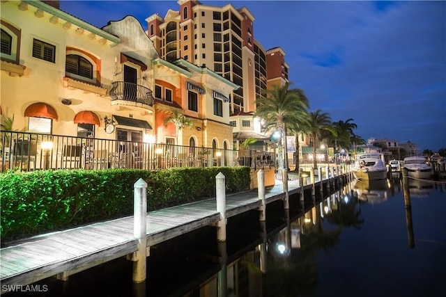 view of dock with a water view