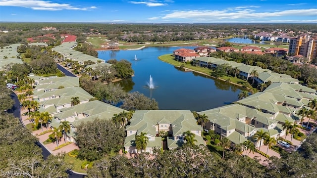 aerial view featuring a water view and a residential view