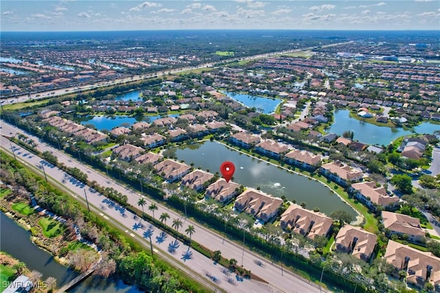 aerial view with a water view