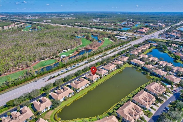 aerial view featuring a water view