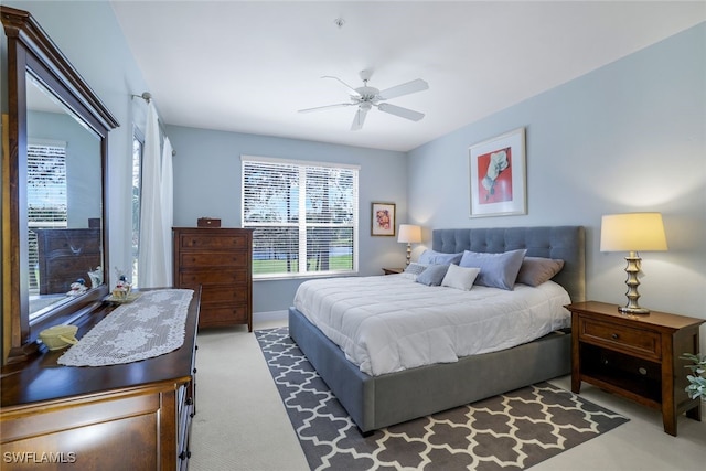 bedroom with carpet flooring and ceiling fan