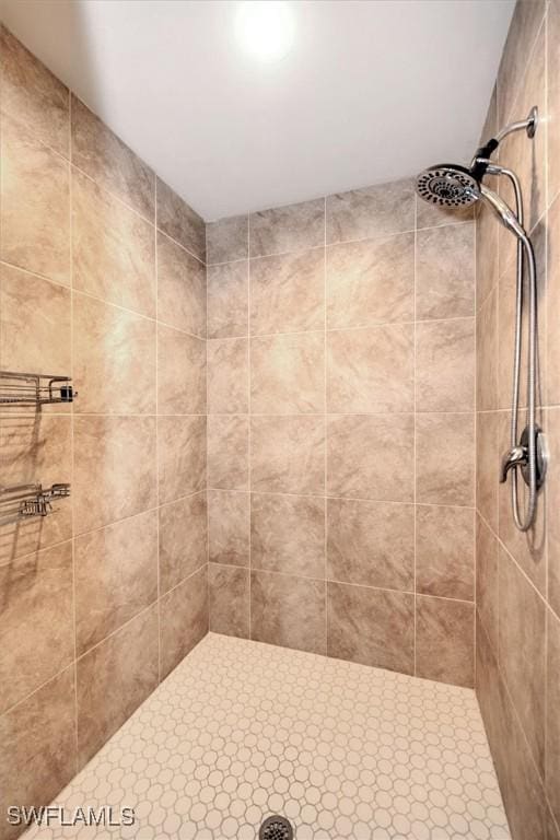 bathroom with a tile shower