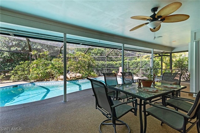 unfurnished sunroom with a pool