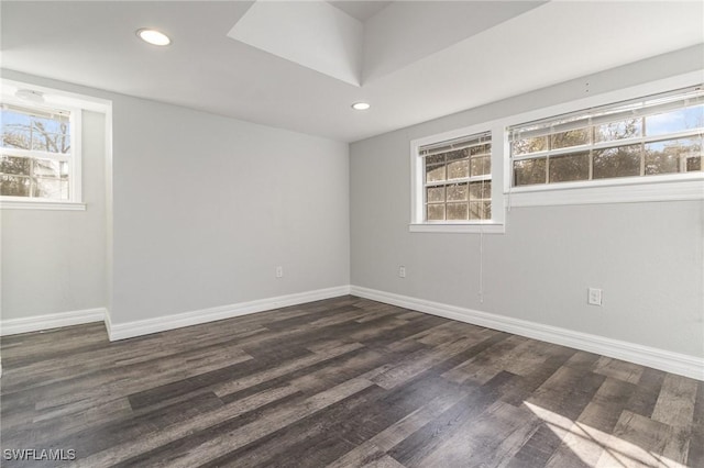 spare room featuring a healthy amount of sunlight and dark hardwood / wood-style floors