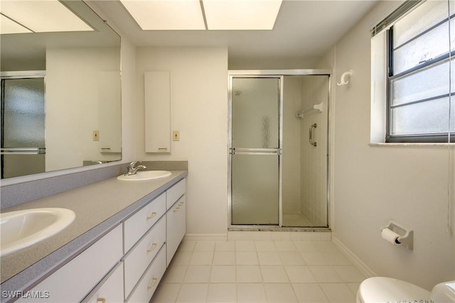 bathroom with vanity, toilet, and walk in shower